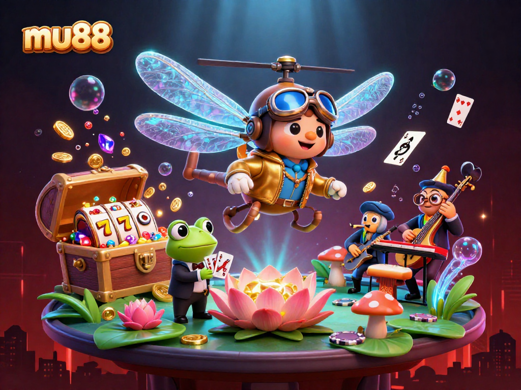 Experience thrilling gameplay at mu88's vibrant lily pad casino scene with interactive characters and dynamic visuals.