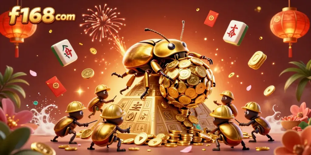 Engage in excitement with f168 com while viewing a colorful, dynamic casino-themed scene.