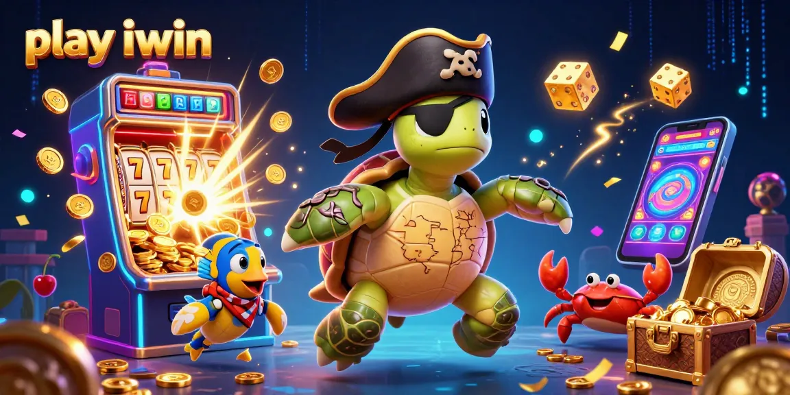 Play iwin with thrilling slots in a vibrant 3D casino scene filled with treasures