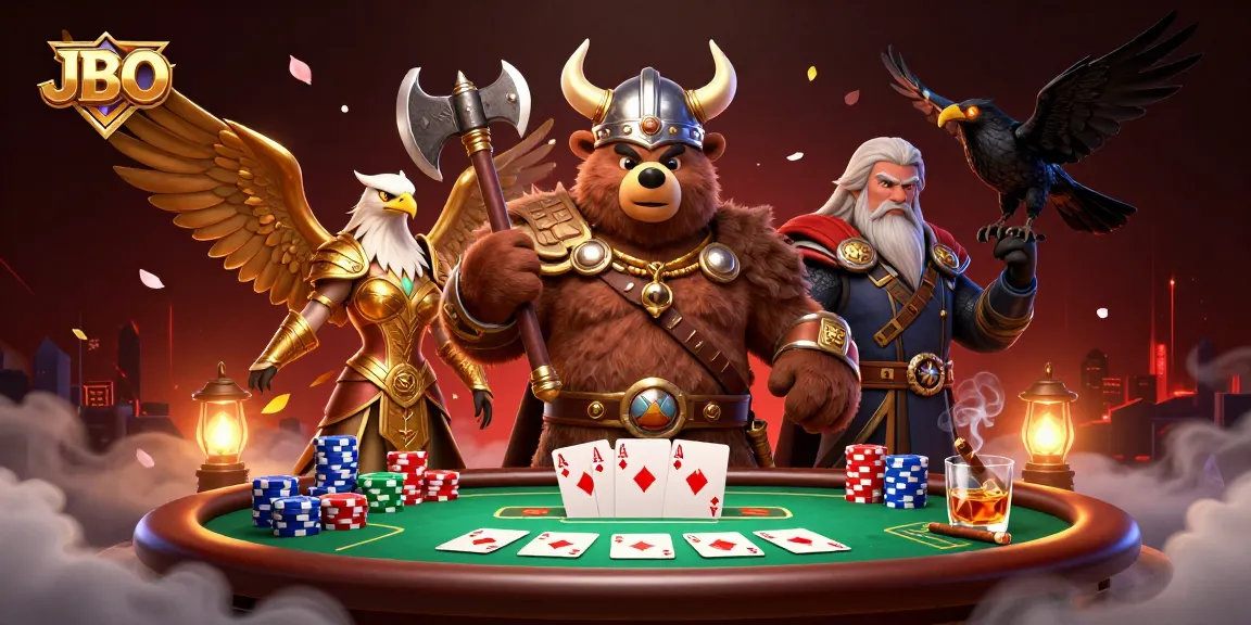 Experience thrilling moments with JBO as a Viking berserker, Valkyrie, and poker action blend in a gaming universe.