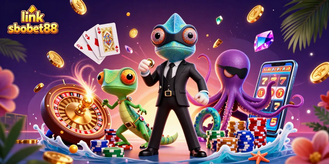 Engage with exciting betting action using link sbobet88 in a vibrant casino scene bursting with characters.