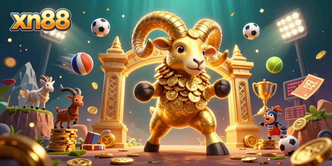 Experience thrilling games at xn88 with a dynamic scene showcasing golden ram and sports elements.