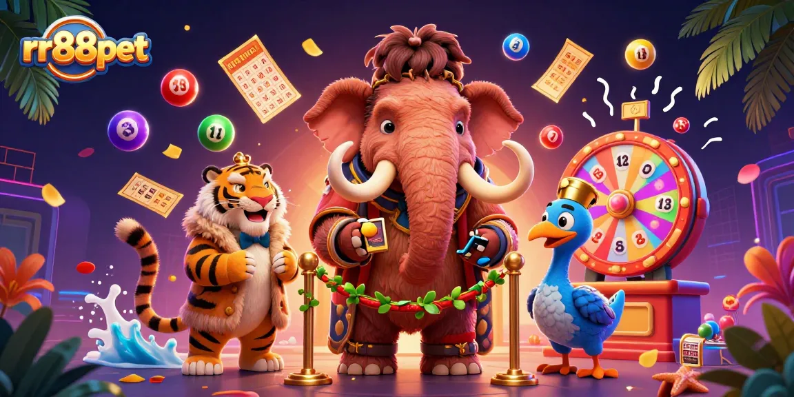 rr88pet captures the excitement of casino gaming with dynamic characters and vibrant elements in a rich scene.