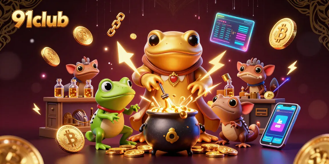 Engage with 91club's captivating 3D illustration showcasing a dynamic casino scene filled with gold coins.