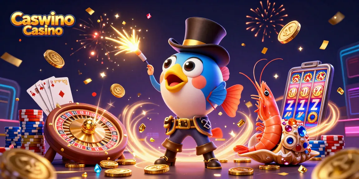 Experience the thrill at Caswino Casino with adventurous deep-sea characters amidst dazzling casino elements.