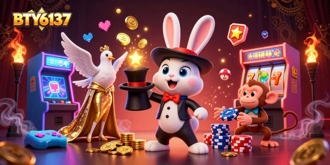 Engage with BTY6137 in a vibrant casino scene filled with characters and gaming elements.