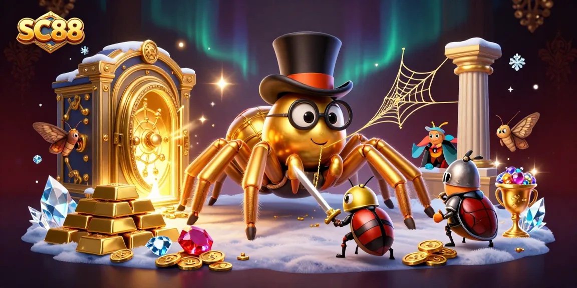 Engage with SC88 at this vibrant casino scene featuring a golden tarantula and a brave beetle knight.